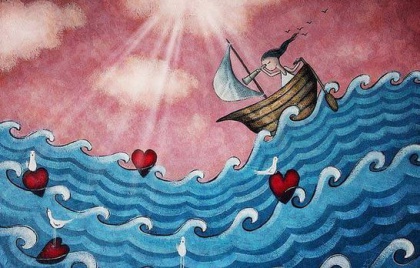 Lille båd på hav af kærlighed og følelser