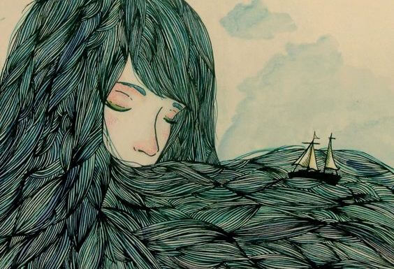 Både sejler i en kvindes hår