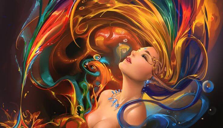 Kvinde med farverigt hår symboliserer lykke