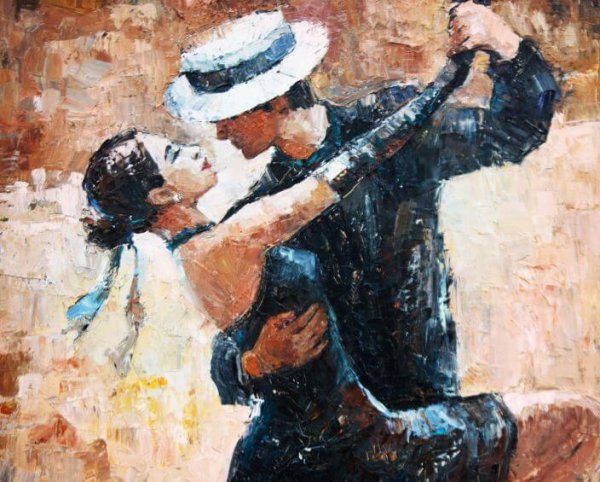 Maleri af et par, der danser