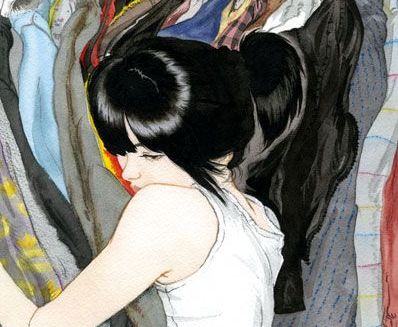 En ung kvinde klamrer sig til dystre farver