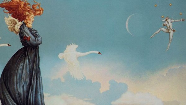 Kvinde foran himmel med svane