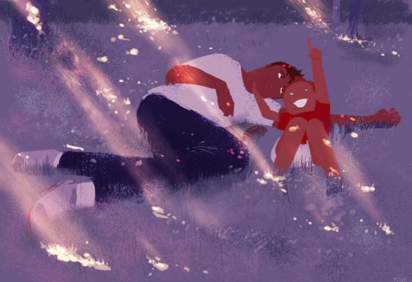 Far kigger på stjerner med søn