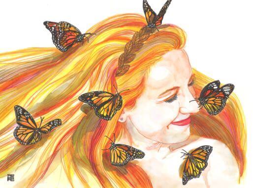 Kvinde sender sommerfugle et smil