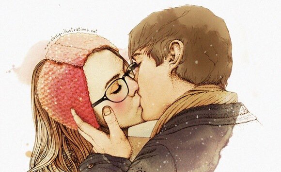 Et par viser romantik gennem kys