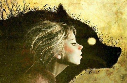 Silhuet af piges og hunds hoved