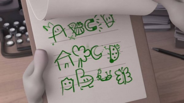 Alfabet tegnet med sjove tegninger