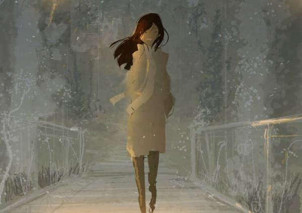 Kvinde er ved at gå en tur på en bro