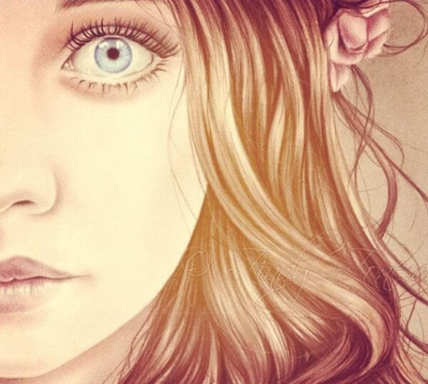 Halvdelen af kvindes ansigt