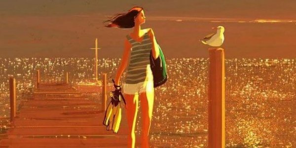 Kvinde går på badebro ved hav og føler sig ikke alene