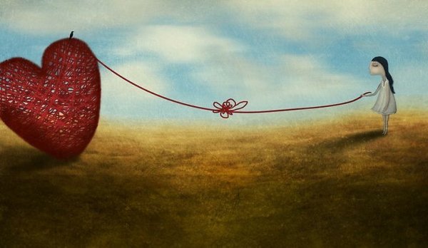 Pige prøver at binde knude op, der forhindrer hende i at nå hjertet