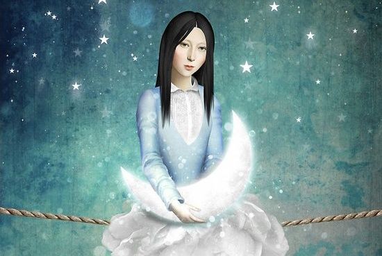 Kvinde sidder med måne