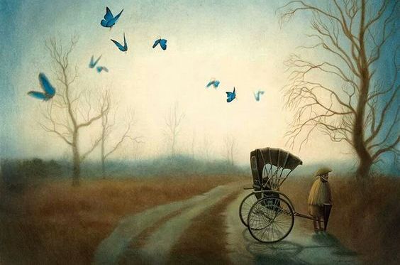 Mand med vogn på vej