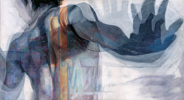 Maling af sløret mand med panikanfald