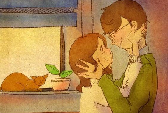 Par krammer og lægger op til elskov