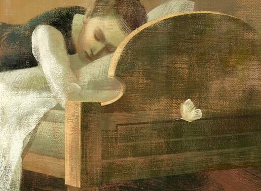 Pige i seng sørger over følelsesmæssige sår