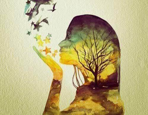 Kvinde med træ på kroppen puster stjerner væk, da hun ved, at det er det, hun burde gøre