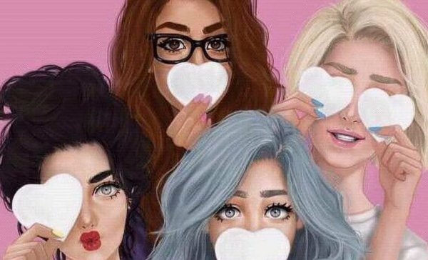 Venner har hjerter for mund og øjne som symbol for at acceptere smerte