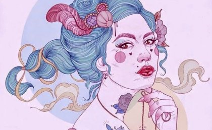 Mystisk kvinde med blåt hår