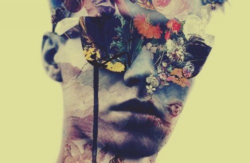 Mand med blomster foran ansigtet har intimiderende personlighed