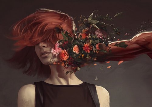 Kvinde bliver slået i hovedet af knytnæve dækket af blomster