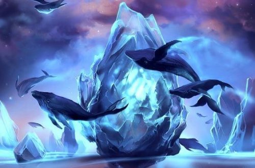 Delfiner hopper rundt foran isbjerg