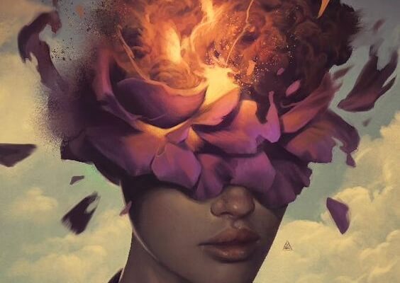 Person med blomster for øjnene og ild i hovedet symboliserer giftige vaner
