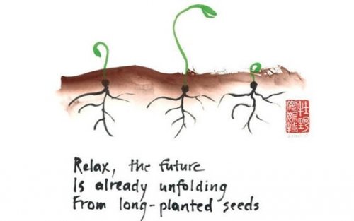 Planter med rødder og tekst symboliserer haiku