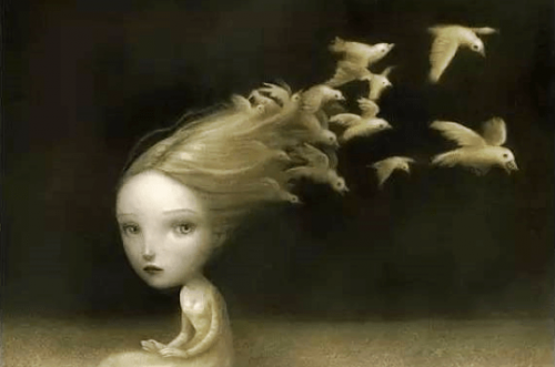 Svaler flyver fra piges hår