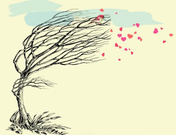 Hjerter blæser af et træ