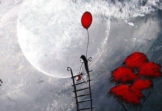 Kvinde med ballon på måne