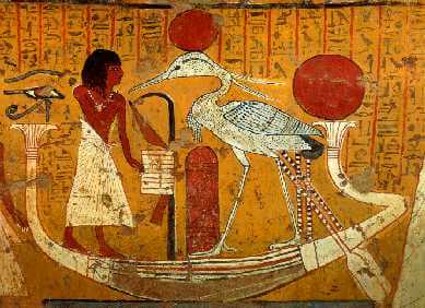 Gammel egyptisk tegning af myten om føniksfuglen