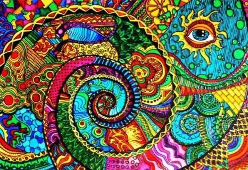 Farverigt billede af hvirvel med øje