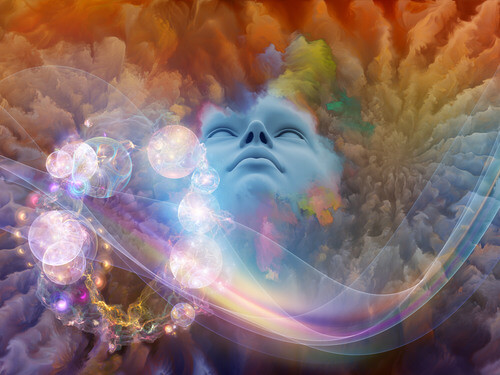 Intuition vises som lys og farver rundt om ansigt