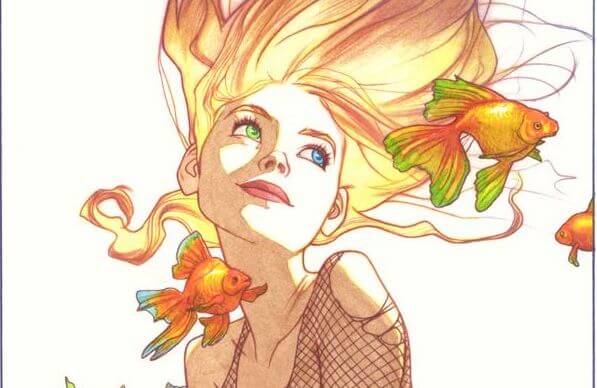 Kvinde med fisk vil ikke lade sig påvirke af en dårlig situation