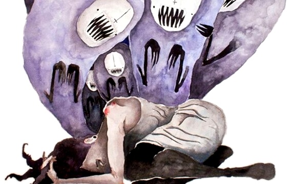 Person på gulv med monstre over sig