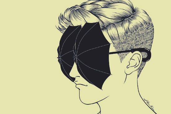 Mand med paraplyer for øjnene er blændet af umulig kærlighed