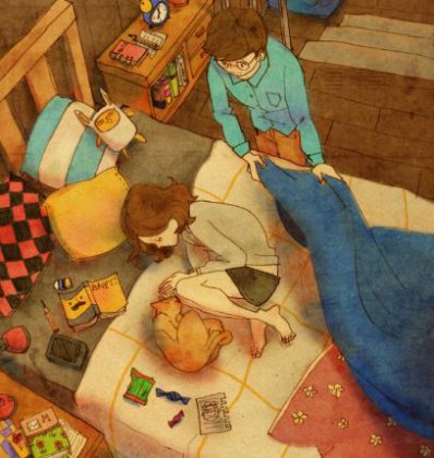 Mand putter pige i seng