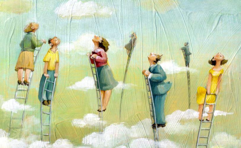 Personer på stiger stræber efter at blive de bedste mennesker