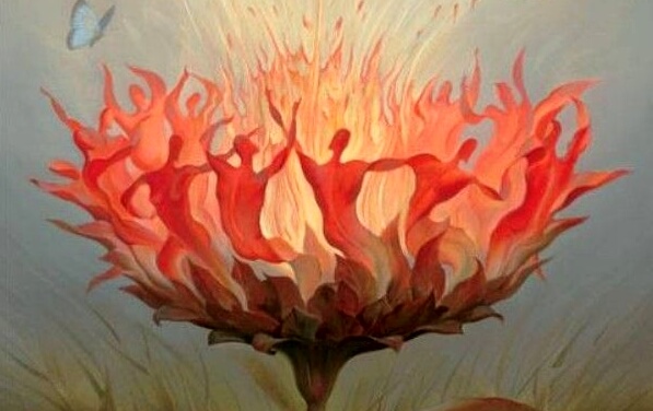 Blomst ligner mennesker, der danser om ild