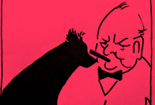 Churchill med hund og cigar