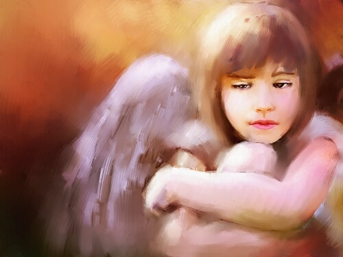 Engel krammer sig selv for at håndtere sorg