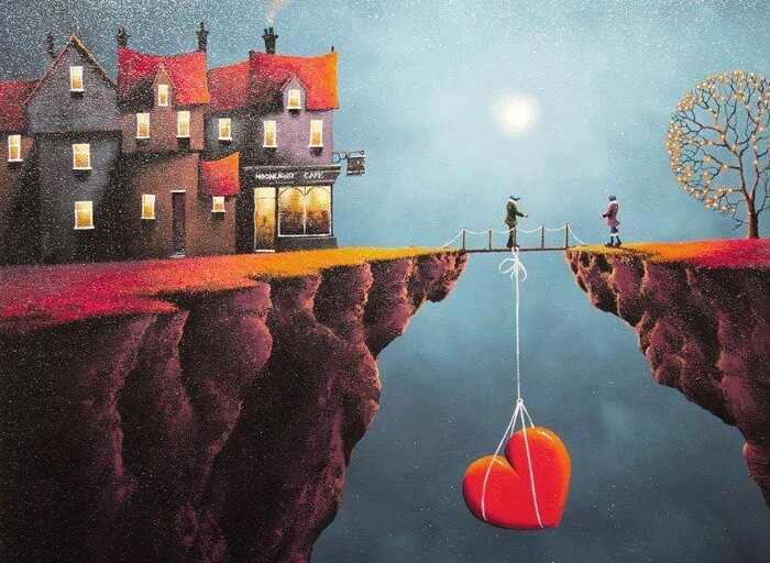 Hjerte hænger i snor fra bro som deler par på grund af langdistanceforhold