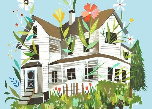 Et hus, hvor blomster vokser ud af vinduer, som symbol for, at du skal lytte til dig selv og lade dit indre vokse