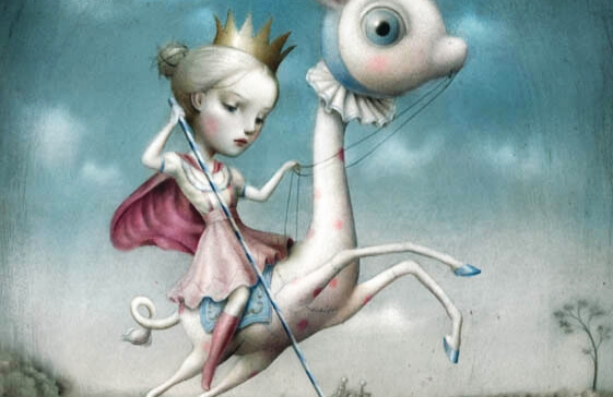 Pige med krone ridder på hest