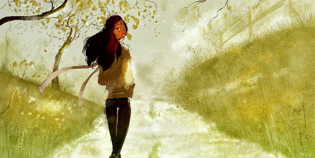 Tegning af kvinde der går tur. Pilar Jericó