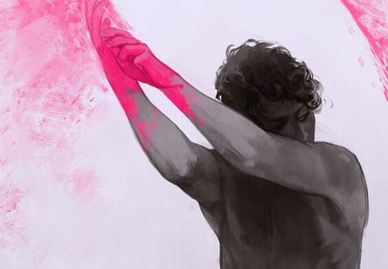 Person med pink maling