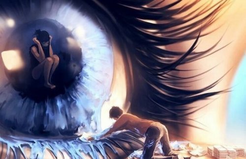 Mennesker tørrer op ved kæmpe øje, der græder