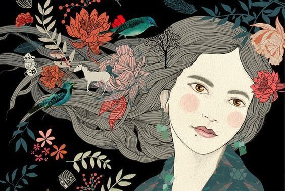 Kvinde med blomster i hår fortryder intet