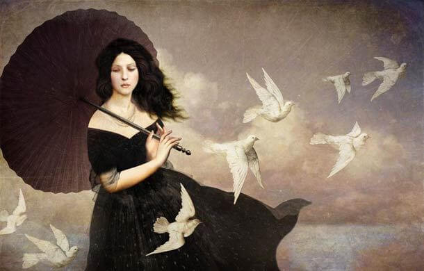 Kvinde med hvide duer